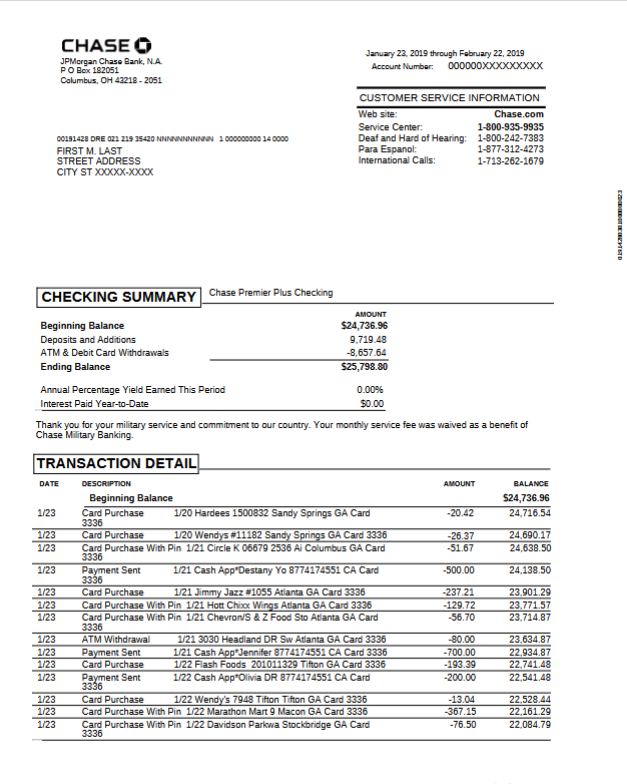 Chase Bank Statement